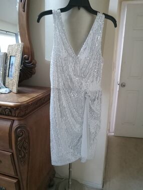 Laundry Dress White and Silver Sequin V-Neck Mini Dress By SS